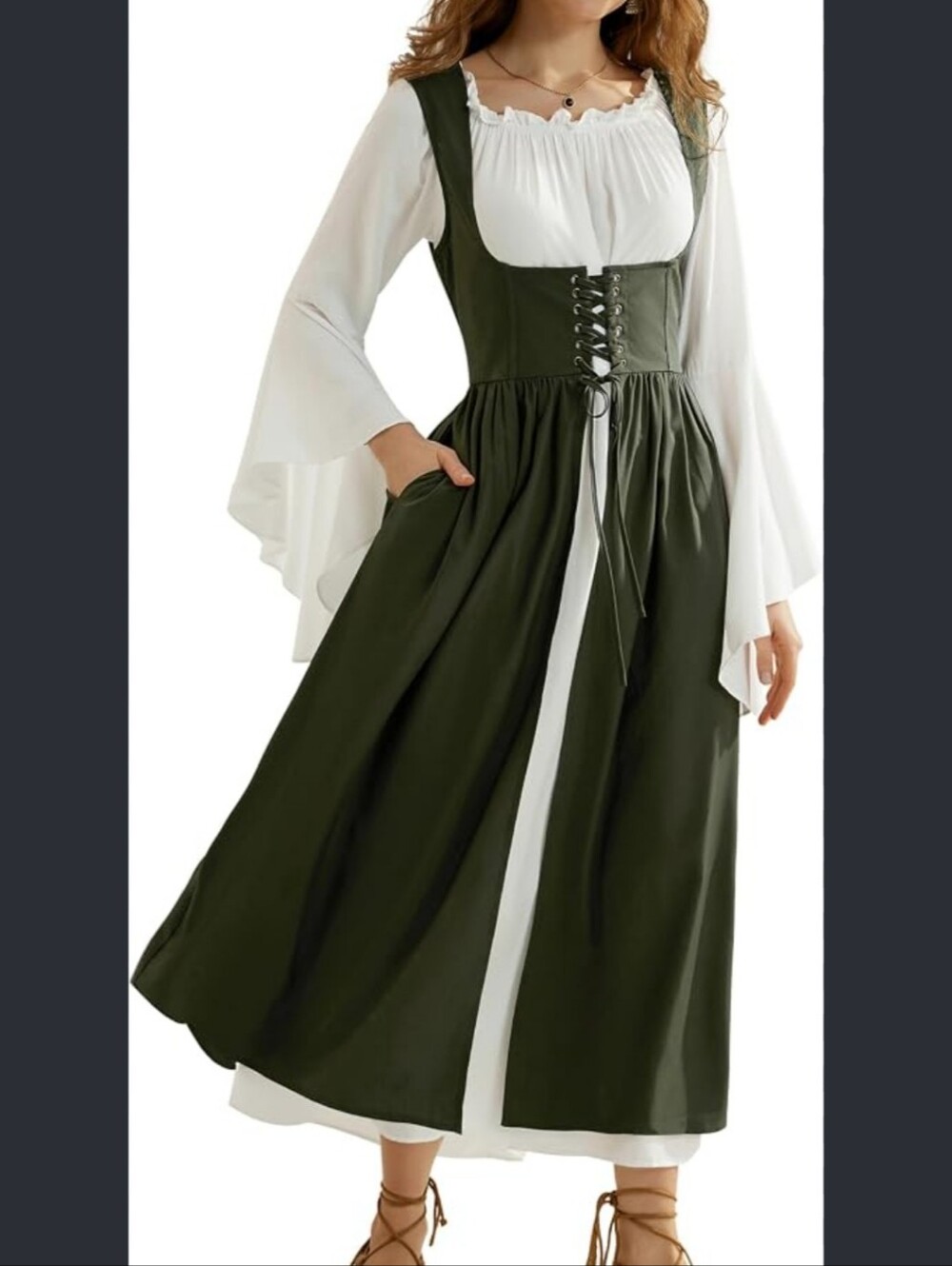 Scarlet Darkness Renaissance Peasant Medieval Long Green Corset Halloween Sz M